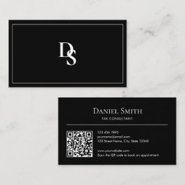 Simple Professional Black White Initials QR Code Visitenkarte