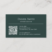 Simple Professional Dark Green Initials QR Code Visitenkarte (Rückseite)