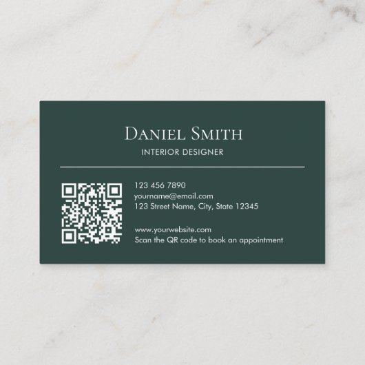 Simple Professional Dark Green Initials QR Code Visitenkarte (Rückseite)