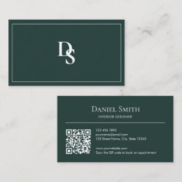 Simple Professional Dark Green Initials QR Code Visitenkarte