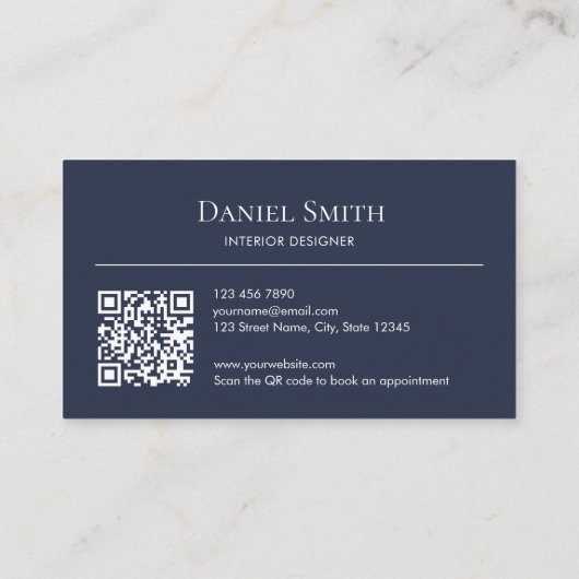 Simple Professional Dusty Blue Initials QR Code Visitenkarte (Rückseite)