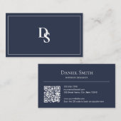 Simple Professional Dusty Blue Initials QR Code Visitenkarte (Vorne/Hinten)