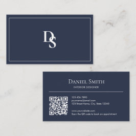 Simple Professional Dusty Blue Initials QR Code Visitenkarte