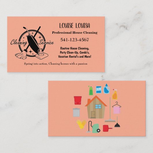 Simple Professional House Cleaning Business Cards Visitenkarte (Vorne/Hinten)