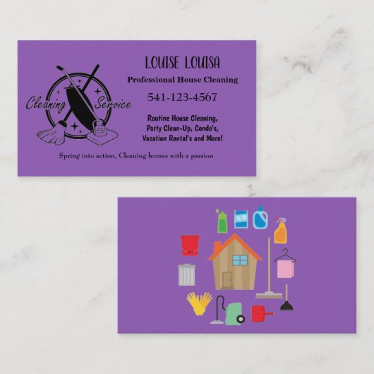 Simple Professional House Cleaning Business Cards Visitenkarte (Vorne/Hinten)