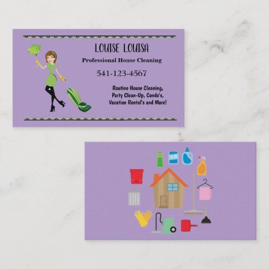 Simple Professional House Cleaning Business Cards Visitenkarte (Vorne/Hinten)