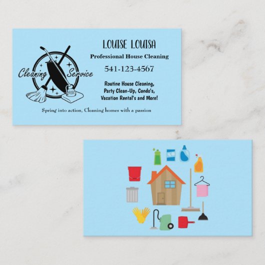 Simple Professional House Cleaning Business Cards Visitenkarte (Vorne/Hinten)