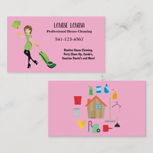 Simple Professional House Cleaning Business Cards Visitenkarte (Vorne/Hinten)