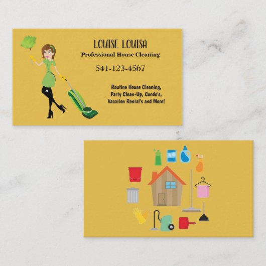 Simple Professional House Cleaning Business Cards Visitenkarte (Vorne/Hinten)