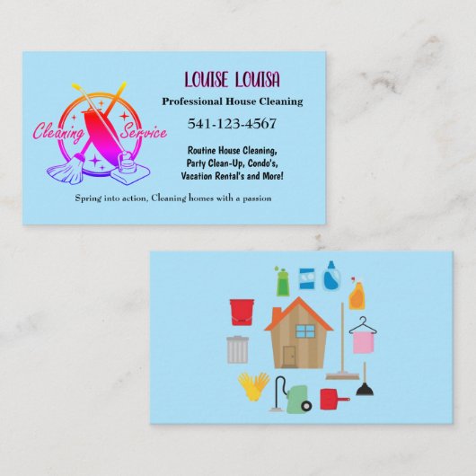 Simple Professional House Cleaning Business Cards Visitenkarte (Vorne/Hinten)