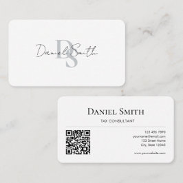 Simple Professional Monogram Initial QR code White Visitenkarte