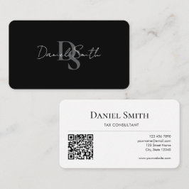Simple Professional Monogram Initial QR code White Visitenkarte