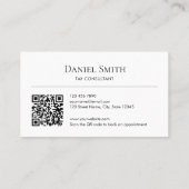 Simple Professional White with Initials QR Code Visitenkarte (Rückseite)