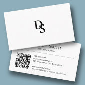 Simple Professional White with Initials QR Code Visitenkarte