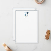 Simple Prussian Blue Bow Thin Border No text Mitteilungskarte (Vorderseite/Rückseite Beispiel)