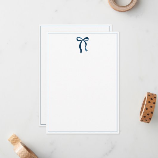 Simple Prussian Blue Bow Thin Border No text Mitteilungskarte (Vorderseite/Rückseite Beispiel)