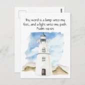 Simple Psalm Watercolor Blue Sky Lighthouse Postkarte (Vorne/Hinten)