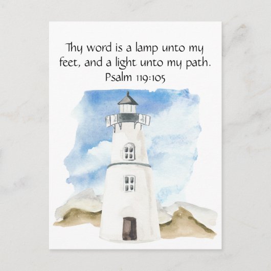 Simple Psalm Watercolor Blue Sky Lighthouse Postkarte (Vorderseite)