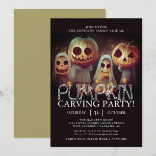 Simple Pumpkin Carving Party Halloween Spooky Inv Einladung