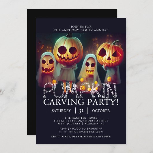 Simple Pumpkin Carving Party Halloween Spooky Inv Einladung (Vorne/Hinten)