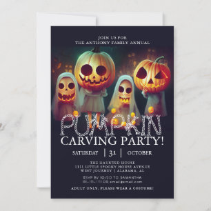 Simple Pumpkin Carving Party Halloween Spooky Inv Einladung