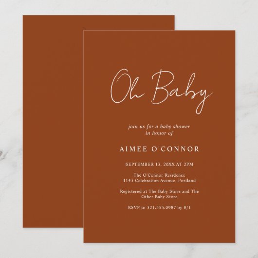 Simple Pumpkin Rustic Script Elegant Baby Shower Einladung (Vorne/Hinten)