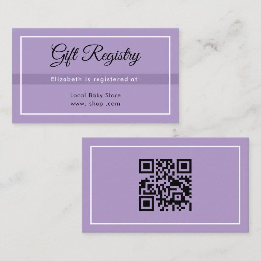 Simple Purple Babyshower QRRegistry Enclosure Card Begleitkarte (Vorne/Hinten)