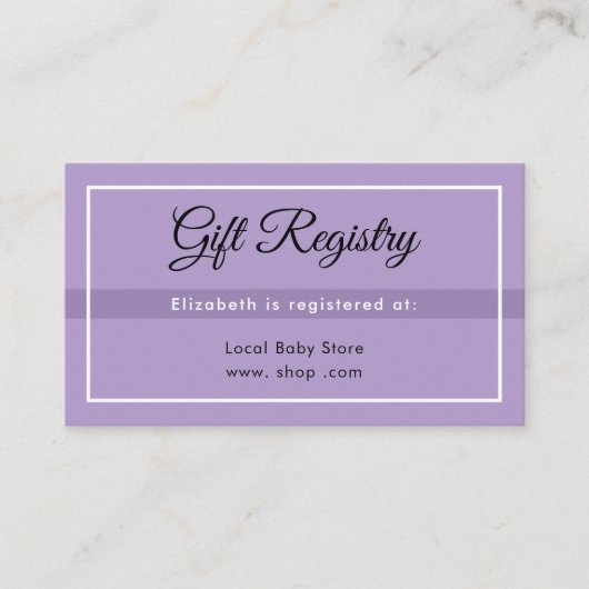 Simple Purple Babyshower Registry Enclosure Card Begleitkarte (Vorderseite)