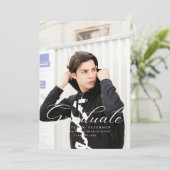 Simple Purple Calligraphy Photo Black Graduation  Einladung (Stehend Vorderseite)