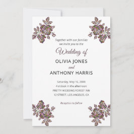 Simple Purple Roses Elegant Modern Floral Wedding  Einladung