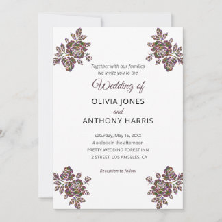 Simple Purple Roses Elegant Modern Floral Wedding  Einladung