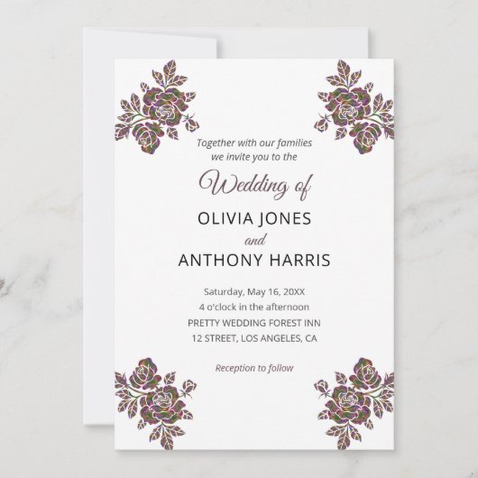 Simple Purple Roses Elegant Modern Floral Wedding  Einladung (Vorderseite)