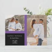 Simple Purple Two Photos Engaged Couple Session Save The Date (Stehend Vorderseite)