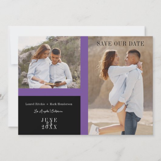 Simple Purple Two Photos Engaged Couple Session Save The Date (Vorderseite)