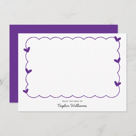 Simple Purple Wavy Border Heart Stationery Mitteilungskarte (Vorne/Hinten)