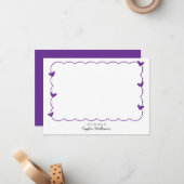 Simple Purple Wavy Border Heart Stationery Mitteilungskarte (Vorderseite/Rückseite Beispiel)