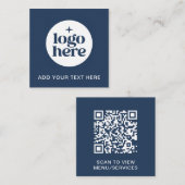 Simple QR Code Blue Business Logo Quadratische Visitenkarte (Vorne/Hinten)