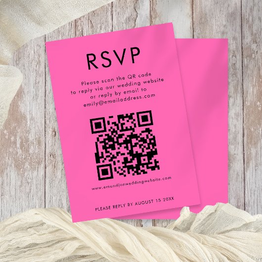 Simple QR Code Hot Pink Wedding RSVP Card Einladung
