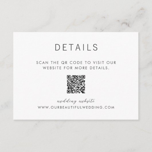 Simple QR Code Modern Wedding Begleitkarte (Vorderseite)