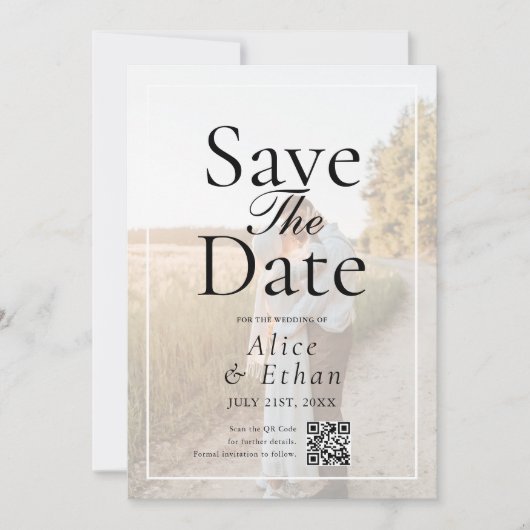 Simple QR Code Photo Wedding Save The Date (Vorderseite)