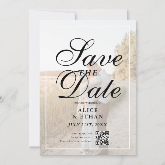 Simple QR Code Photo Wedding Save The Date (Vorderseite)