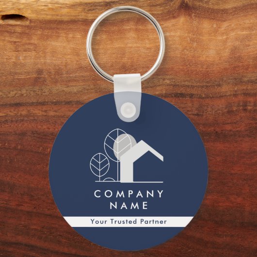 Simple Realtor Company Navy Blue und White Qr Code Schlüsselanhänger (Vorderseite)