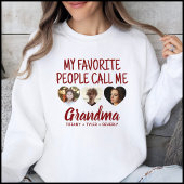 Simple Red 3 Photo Grandkids Names Grandma Sweatshirt