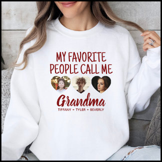 Simple Red 3 Photo Grandkids Names Grandma Sweatshirt