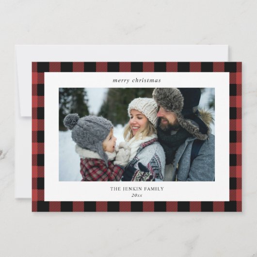 Simple Red Black Kariert Border 3 Foto Weihnachten (Vorderseite)