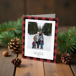 Simple Red Black Plaid Border 3 Photos Christmas Feiertagskarte