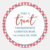 Simple Red Blue Whimsical Red Gingham Leckerei Runder Aufkleber (Vorderseite)