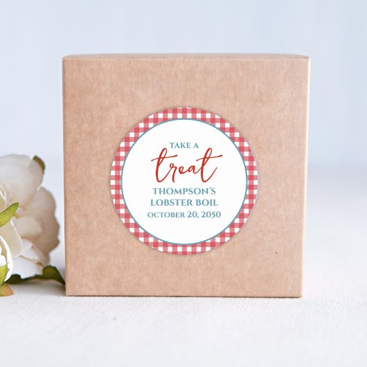 Simple Red Blue Whimsical Red Gingham Leckerei Runder Aufkleber