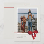 Simple Red Bow Foto Christmas Feiertagskarte (Vorne/Hinten)