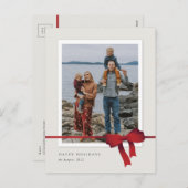 Simple Red Bow Foto Christmas Feiertagspostkarte (Vorne/Hinten)